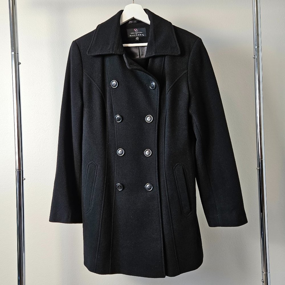 Collection by Gallery Wool Blend Black Pea Coat Size M
